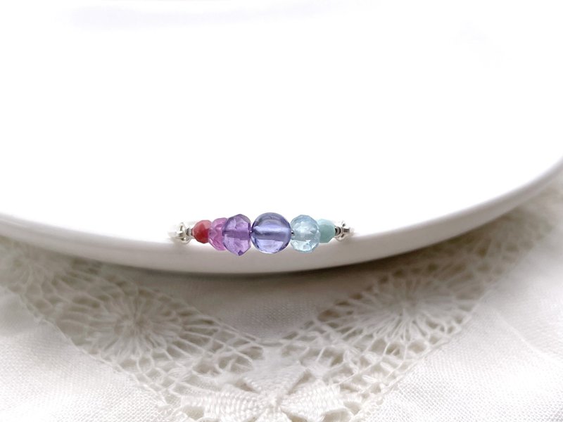 坦桑石与五种天然宝石的绕线戒指 - 戒指 - 宝石 蓝色