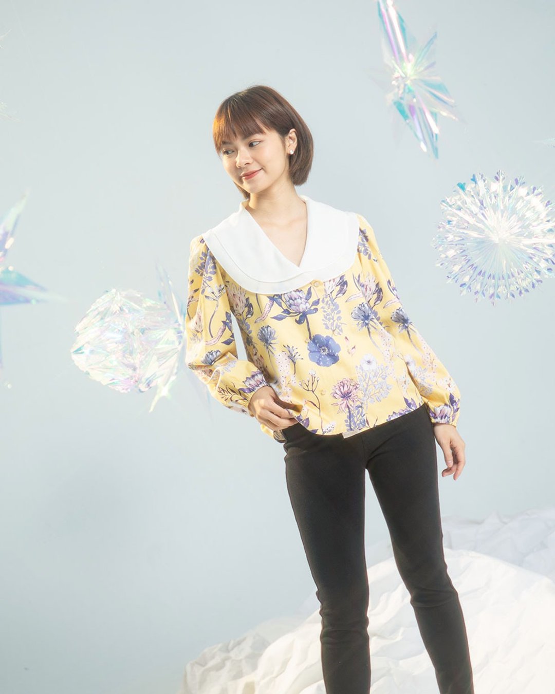【LADY】波丽君自肥款 双层领片上衣 开襟外套 大尺码 皇后黄 - 女装衬衫 - 棉 黄色