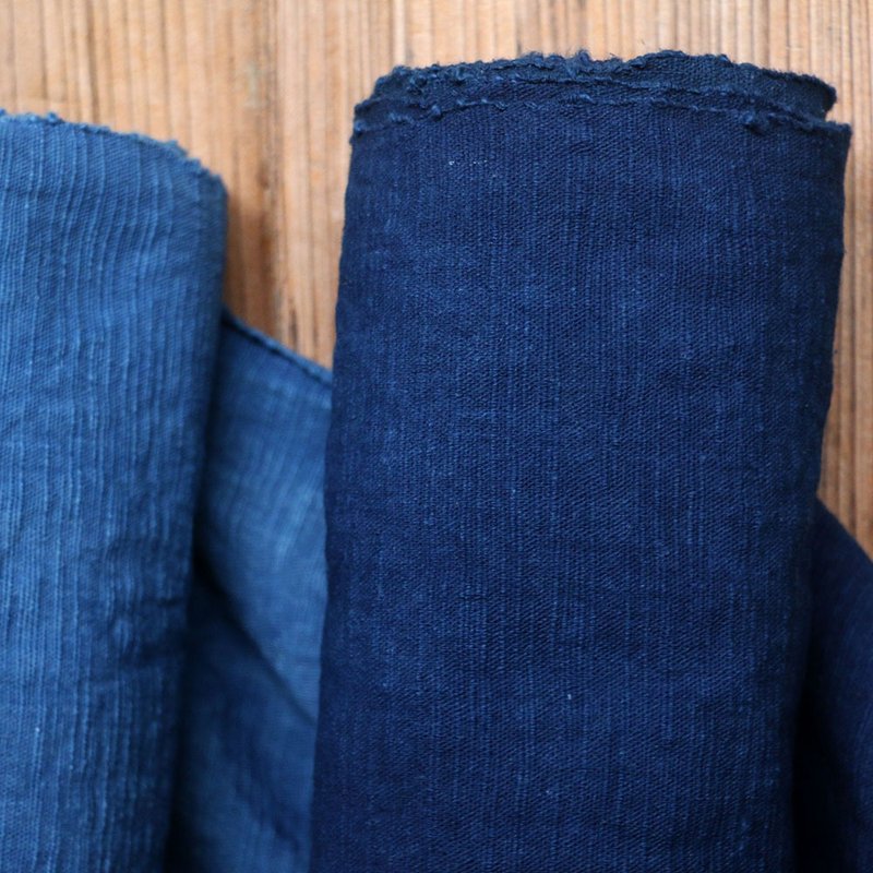 倚山人 传统古法发酵蓝染 手织手工布纯棉顺织竹节粗布纹理宽40cm - 编织/刺绣/羊毛毡/裁缝 - 棉．麻 