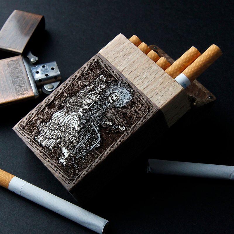 墨西哥烟草 - 烟盒雷射雕刻+手绘 - 其他 - 木头 咖啡色