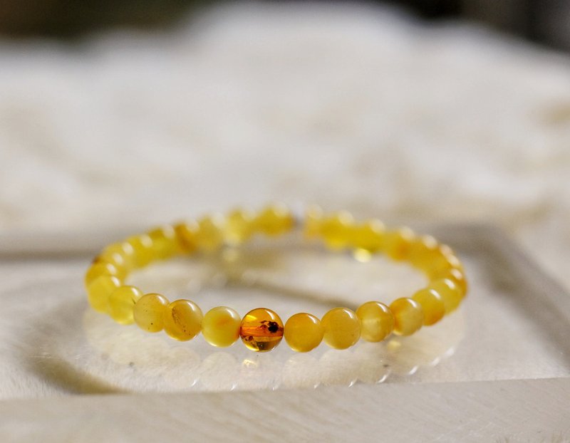 俄料白花蜜腊 6mm 手链 ( Natural Baitic Amber 6mm Bracelet ) - 手链/手环 - 宝石 