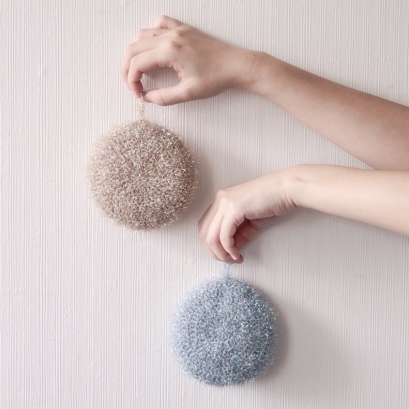 手工编织双层圆形金银圆宝 洗碗巾 菜瓜布  - 厨房用具 - 聚酯纤维 银色