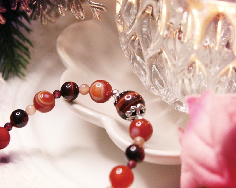 微醺派对 l 排除负能量 l 红虎眼 l 红石榴 l 红玛瑙 - 手链/手环 - 水晶 红色