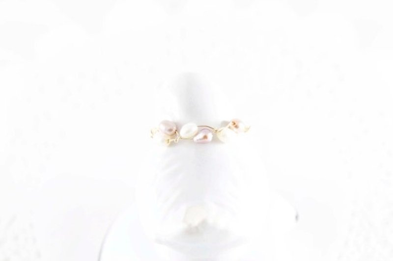 珍珠交织 14K包金戒指 - 戒指 - 宝石 金色