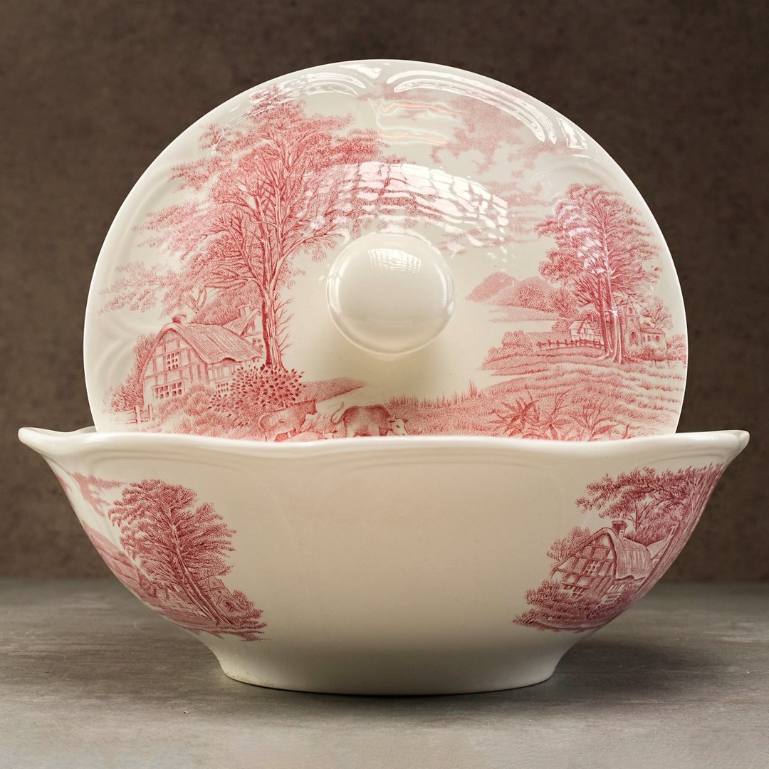 英国J&G Meakin乡村风景Ironstone汤盅/汤锅 - 厨房用具 - 陶 红色
