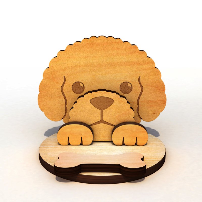 红贵宾班长手机/平板座/名片座+集线memo夹,定制化刻字,交换礼物 - 手机座/防尘塞 - 木头 咖啡色