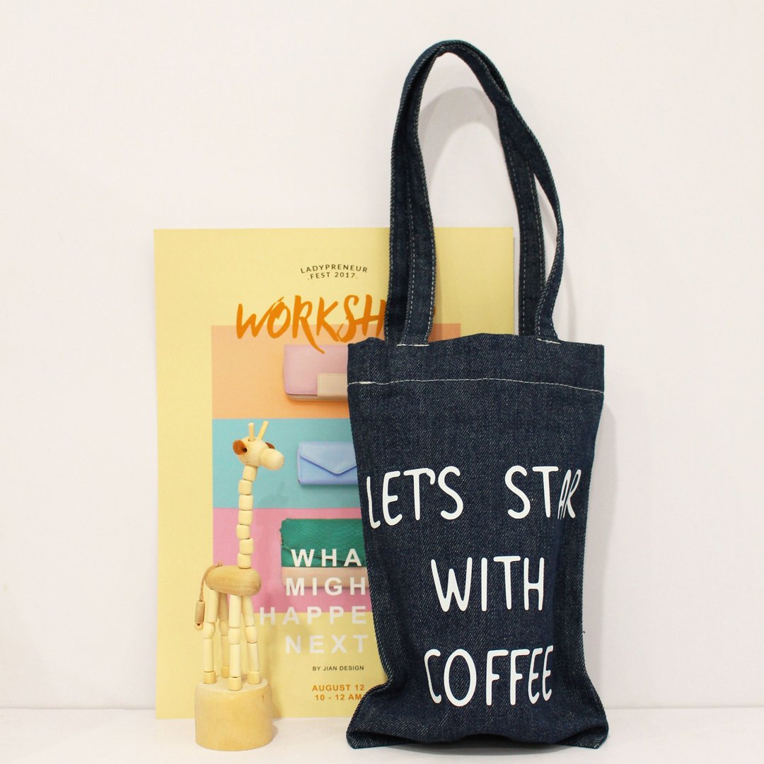 【Coffee Shop系列】复古牛仔蓝随行袋 便携手提袋 咖啡店定制产 - 手提包/手提袋 - 聚酯纤维 
