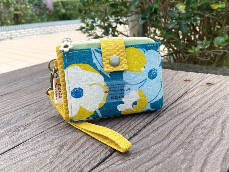 6 Coin 短夹 蓝夏花语 - 皮夹/钱包 - 棉．麻 蓝色