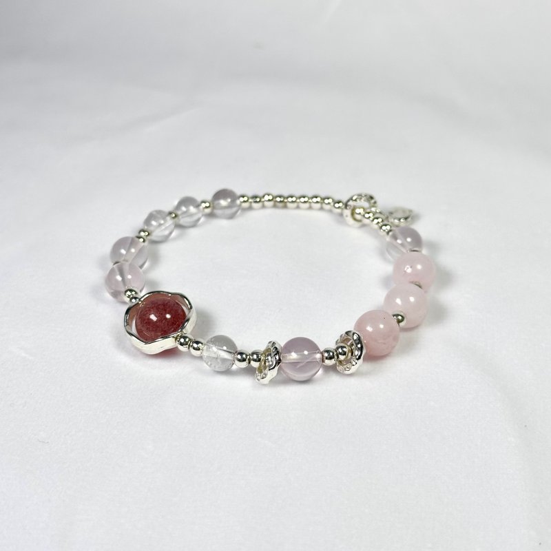 粉水晶 草莓晶 白阿赛 / 恋爱桃花 / 天然石水晶手链 定制化礼物 - 手链/手环 - 水晶 粉红色