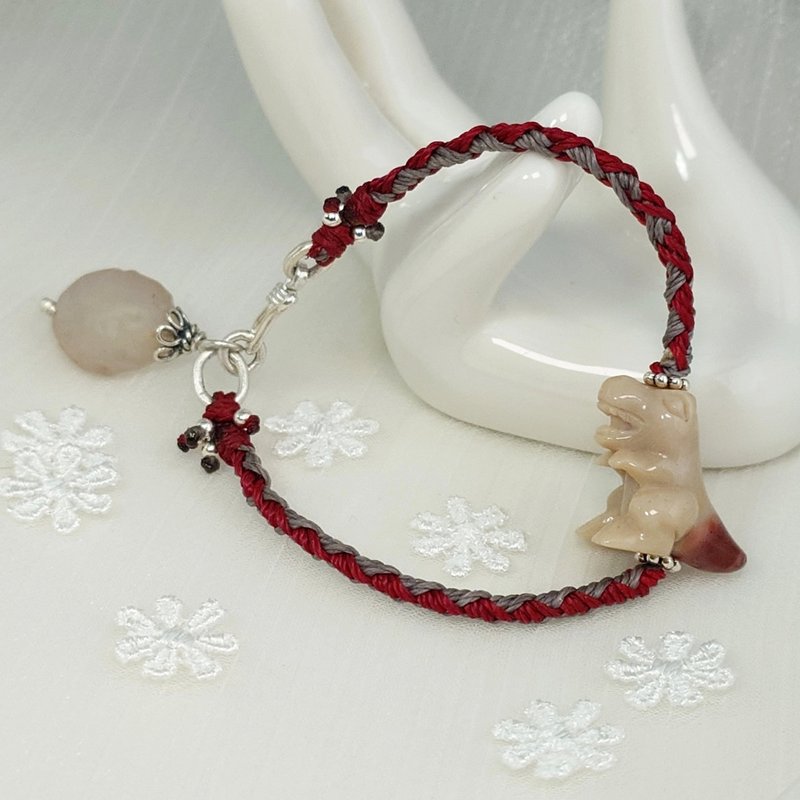 手链 暴龙 恐龙 阿拉善玛瑙 戈壁石 糖心玛瑙 925银 蜡线 手绳 - 手链/手环 - 宝石 