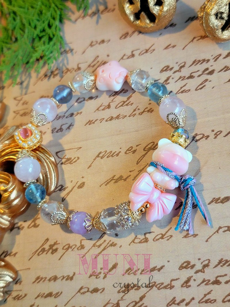 。与你相遇。k金包铜保色女王贝熊招人缘旺桃花可爱设计款 - 手链/手环 - 水晶 多色