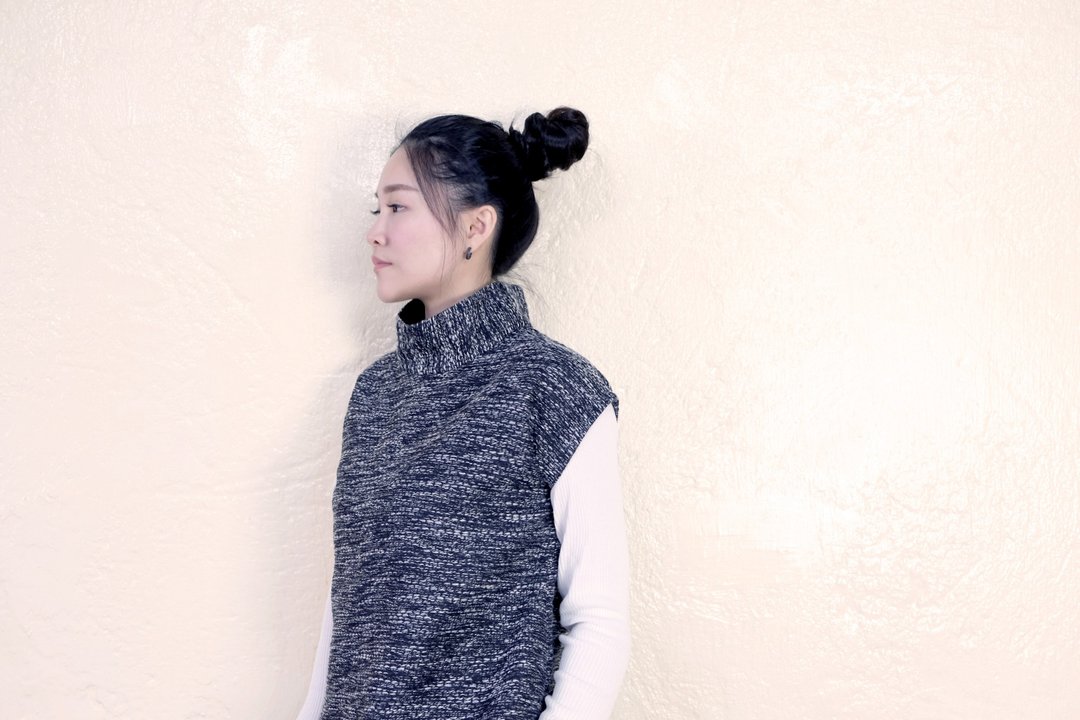 高领毛料长背心 | 黑白杂讯织纹 - 女装背心 - 羊毛 黑色