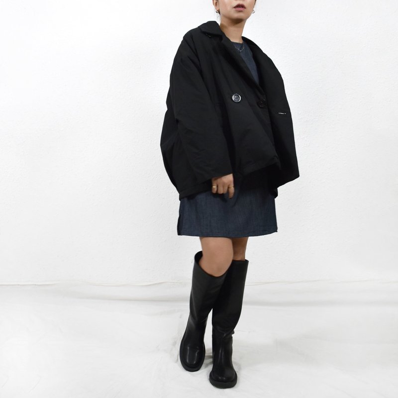 BOWEN PADDED JACKET 黑色 女装和式宽松夹棉外套 - 女装休闲/机能外套 - 尼龙 黑色