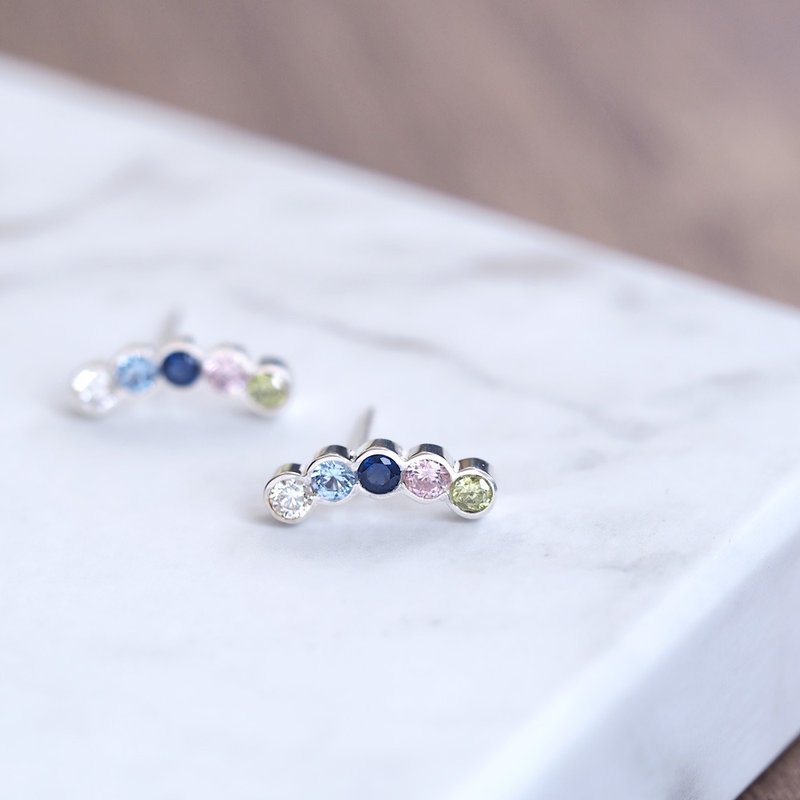 Rainbow rainbow arch earrings Silver 925 - 耳环/耳夹 - 其他金属 多色