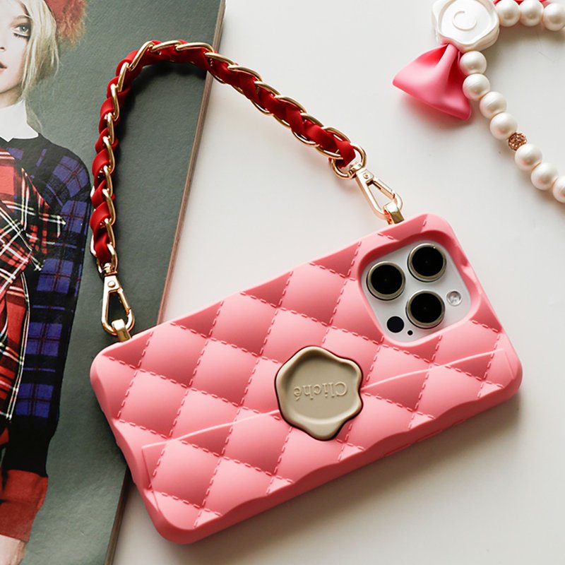 【Candies】iPhone 15 Pro - 经典小香风晚宴包(粉) - 手机壳/手机套 - 硅胶 粉红色