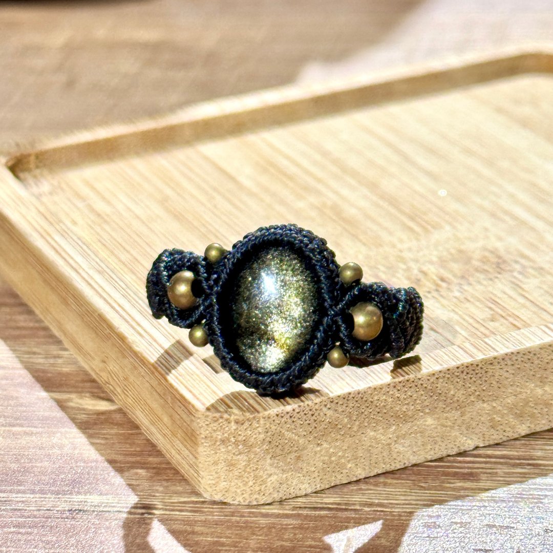 Crystoria Stone | Macrame | 南美蜡线 | 戒指 | 金耀石 - 戒指 - 宝石 黑色