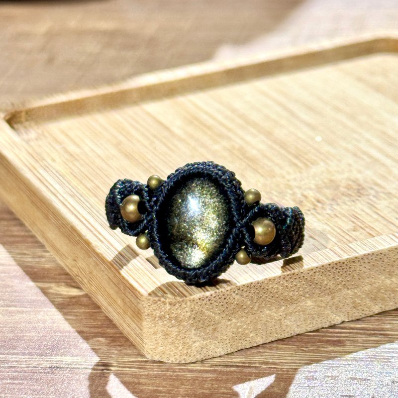 Crystoria Stone | Macrame | 南美蜡线 | 戒指 | 金耀石 - 戒指 - 宝石 黑色