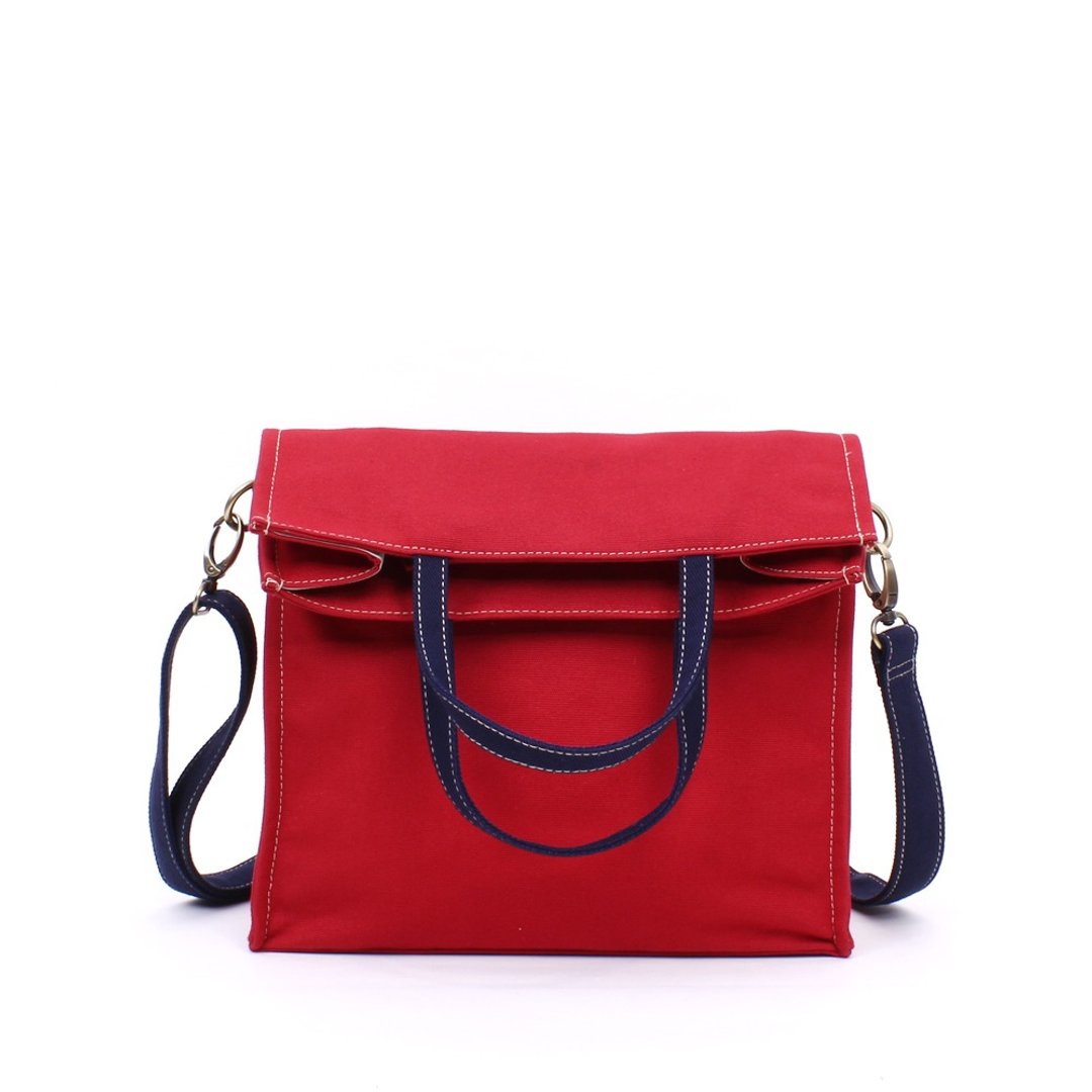 Unpaper bag - red+navy blue(strap) - 侧背包/斜挎包 - 棉 红色