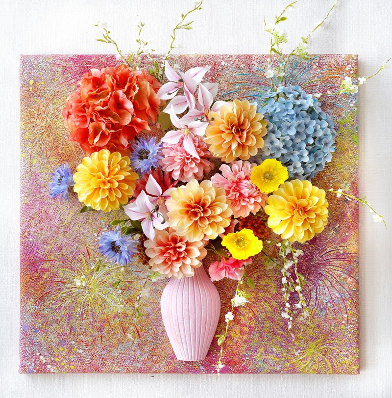 3D 墙面艺术品 Fireworks Dream 烟灰之梦 布置设计 仿真花结合画 - 墙贴/壁贴 - 其他材质 粉红色