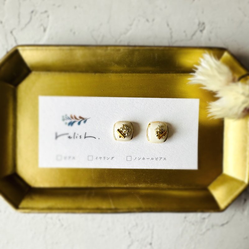 白金珠金继耳针夹式耳夹小号简约简约 - 耳环/耳夹 - 陶 白色