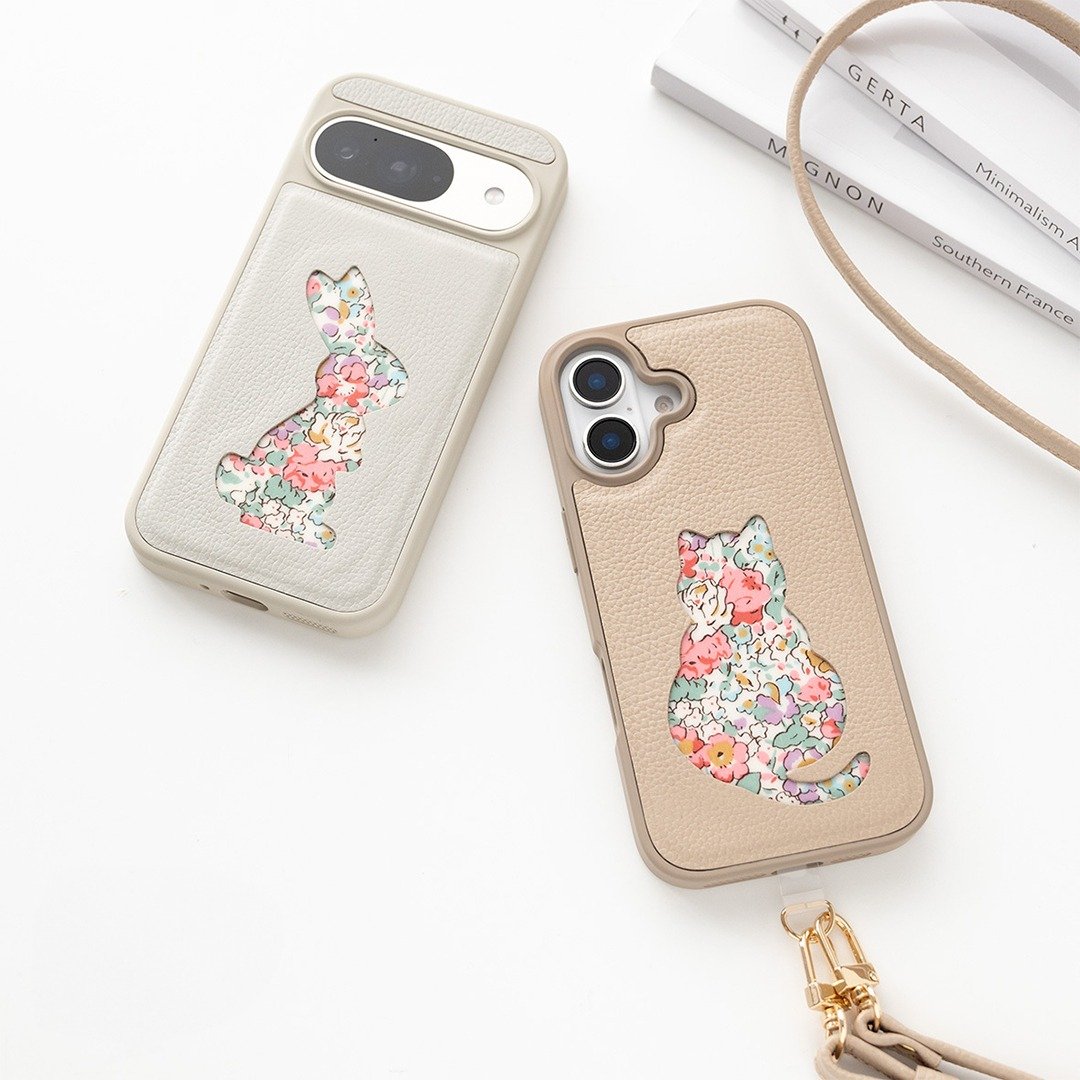 支持多机型 质感背盖【Liberty 猫・Liberty 兔】真皮 iPhone Android 手机壳 手机斜背包 莫兰迪色 JS25K - 手机壳/手机套 - 真皮 咖啡色