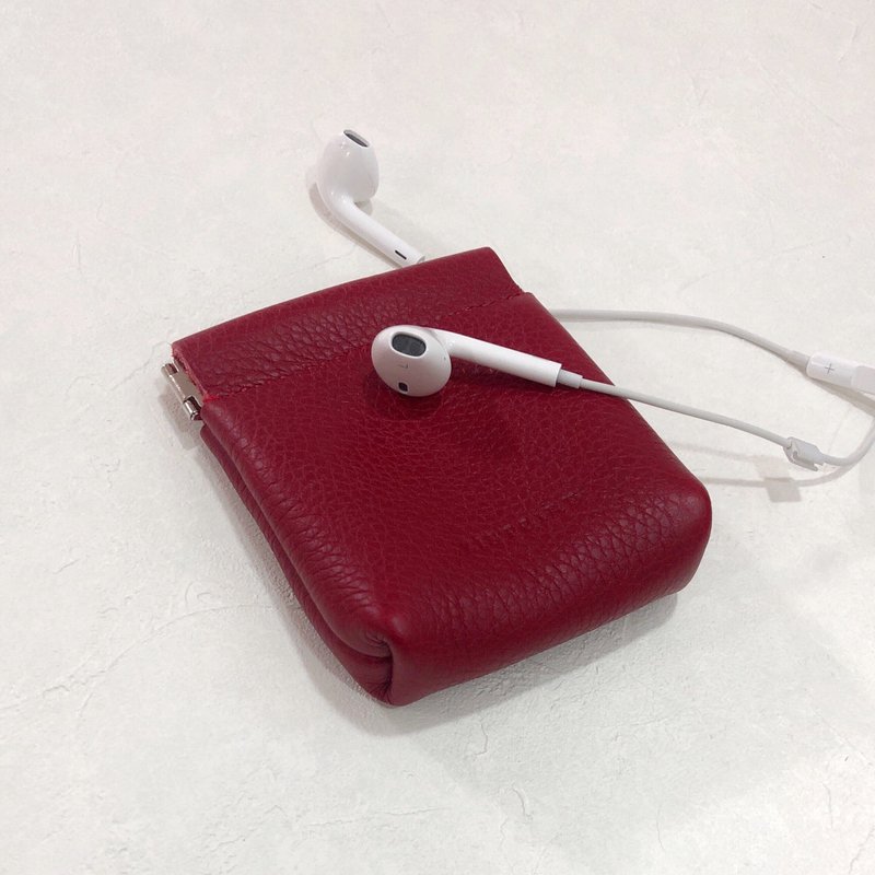 【Glamor】ZiBAG-037S/弹簧口金耳机包 / 胭脂红(低调暗红) - 零钱包 - 真皮 红色