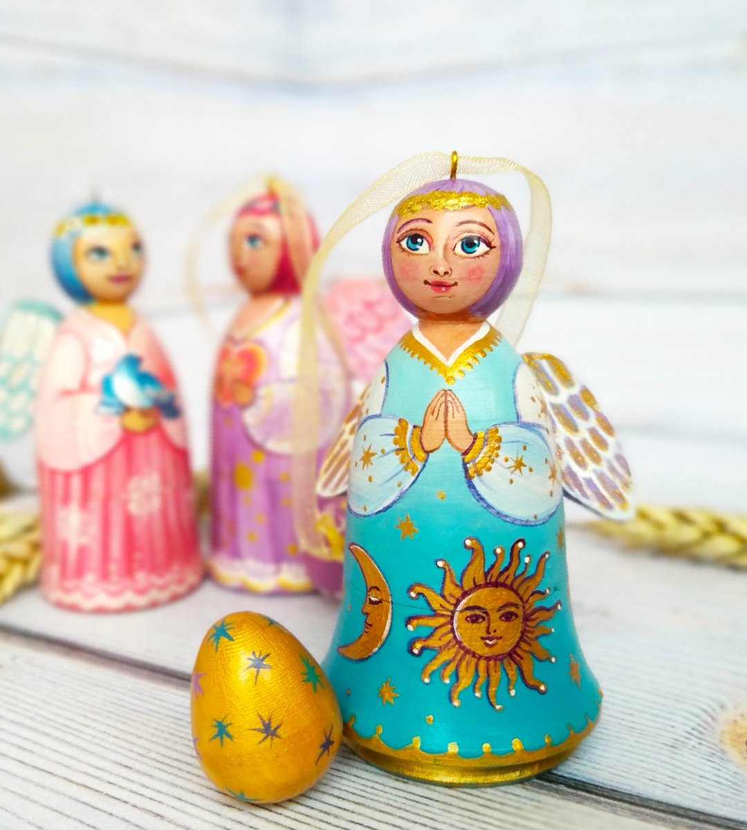 Angel, wooden Angel, Angel figurine, Home decor, Easter decor, Angel doll - 玩偶/公仔 - 木头 蓝色