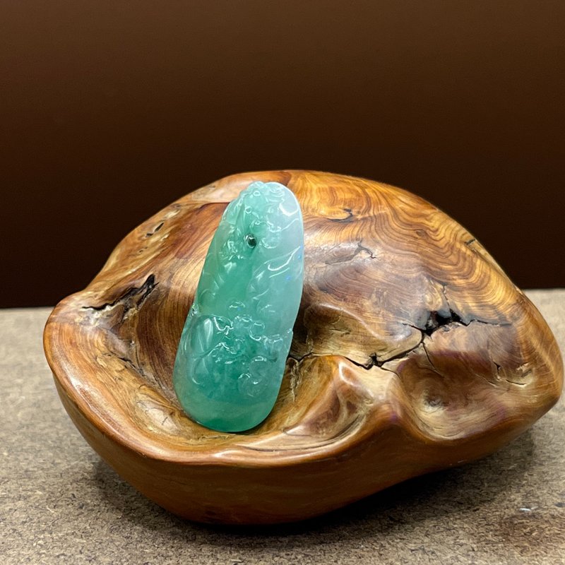 瀚玉珠宝.天然A货缅甸玉翡翠.冰绿荷叶坠.甜甜淡淡绿.种水俱佳 - 其他 - 玉石 