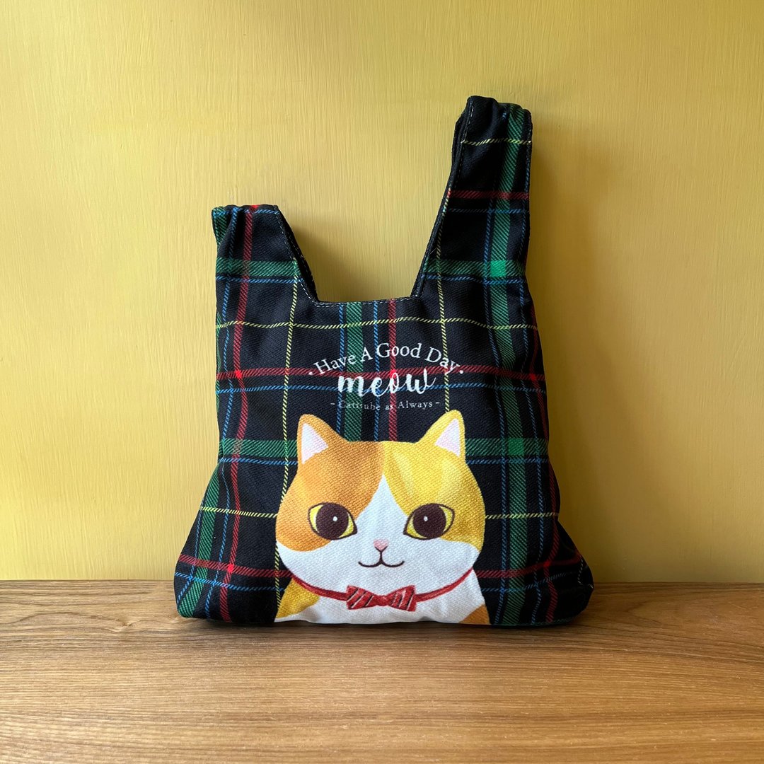 Meow英式格子蝴蝶结猫猫手提包手提袋 - 手提包/手提袋 - 其他材质 蓝色