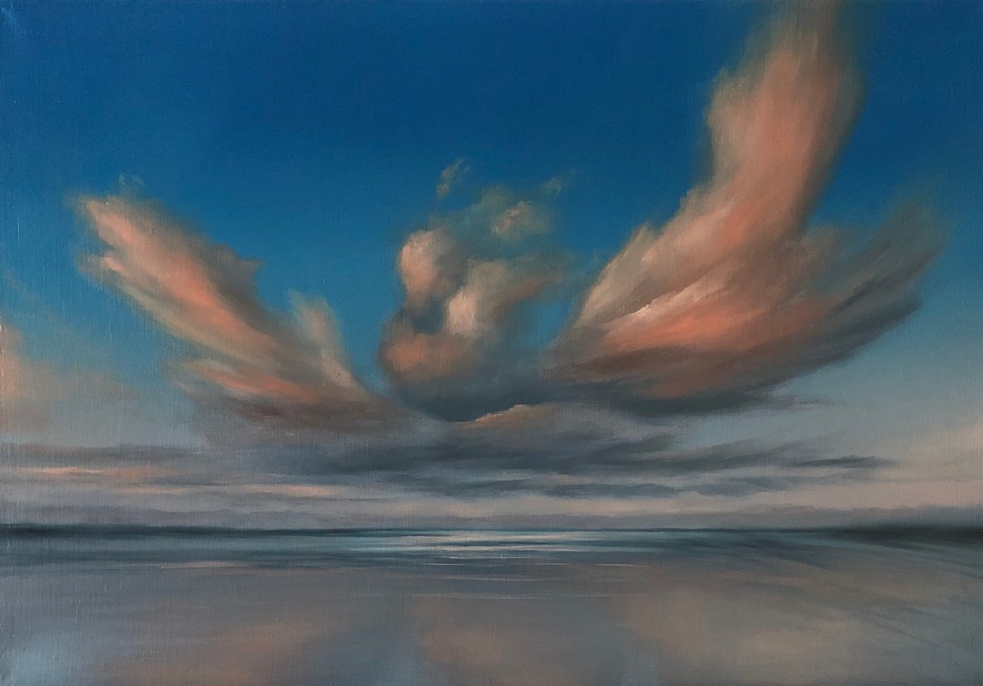 Original Seascape Oil Painting On Canvas Sky Landscape Clouds Artwork Ocean Art - 墙贴/壁贴 - 棉 多色