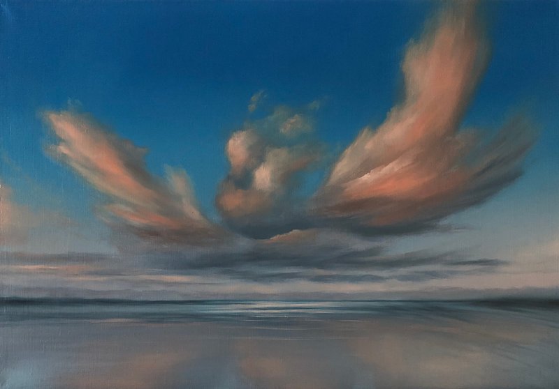 Original Seascape Oil Painting On Canvas Sky Landscape Clouds Artwork Ocean Art - 墙贴/壁贴 - 棉．麻 多色