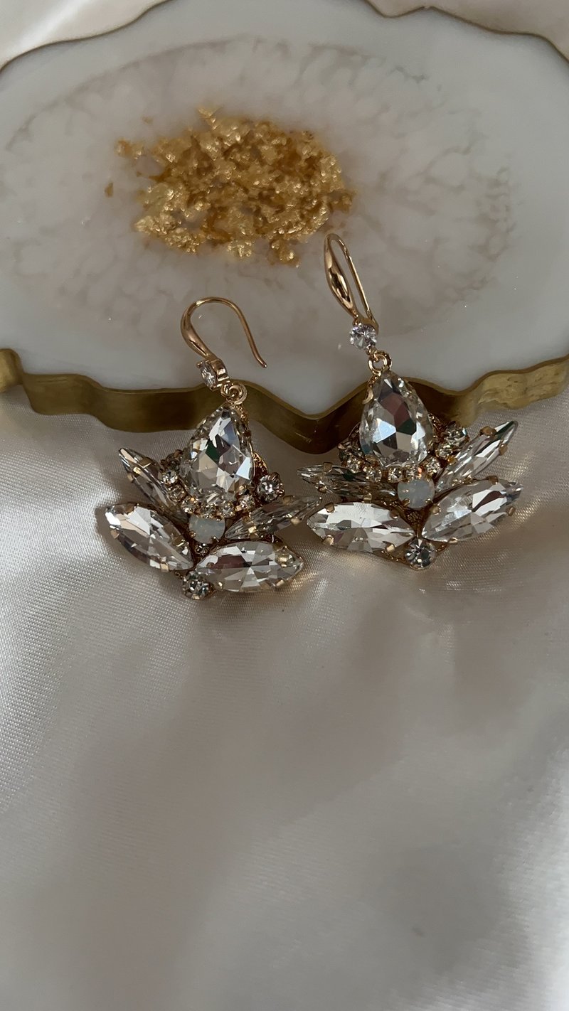Wedding wedding bridal bijou bride crystal allergy free - 耳环/耳夹 - 玻璃 金色