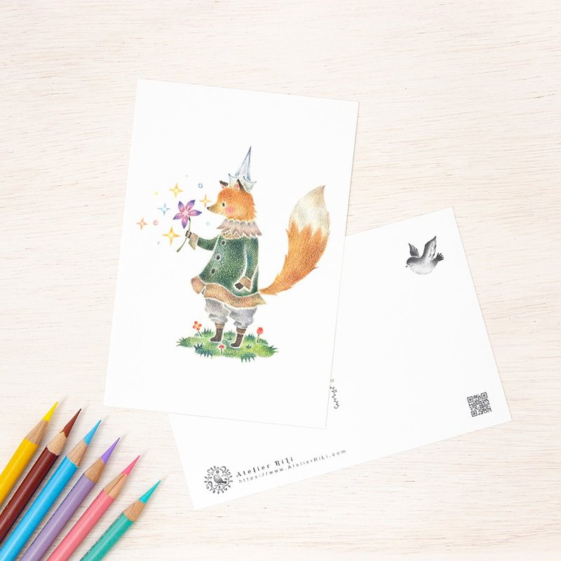 5枚セット。絵本のような。ポストカード "きつねのコロネ" PC-237 - 卡片/明信片 - 纸 黄色