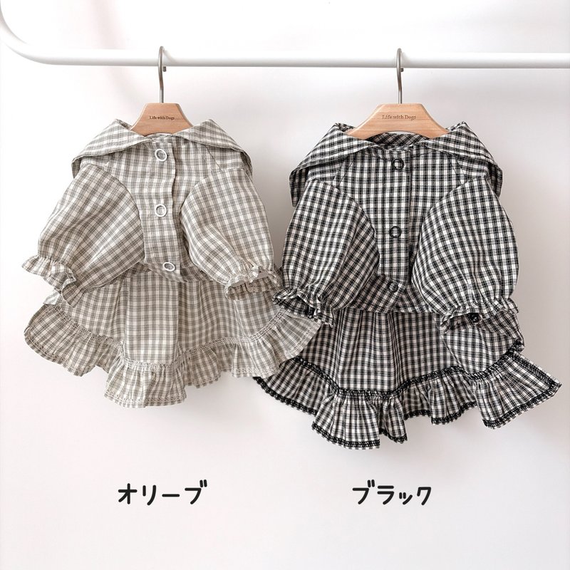 宠物服饰・水手领格纹洋装 - 衣/帽 - 棉．麻 多色