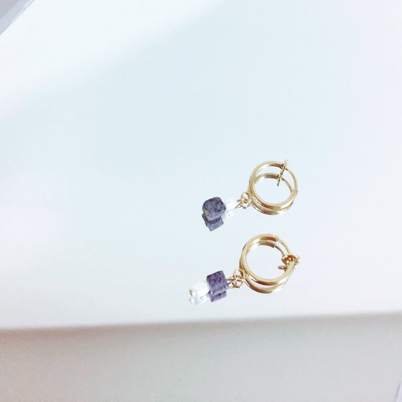 紫薯蒟蒻 针夹式耳环 - 耳环/耳夹 - 宝石 紫色