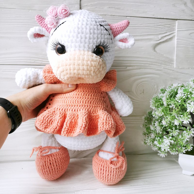 Milk Cow Crochet Plush Stuffed Toy, Crochet Animal, Happy Farm, Custom Color, - 玩具/玩偶 - 其他材质 