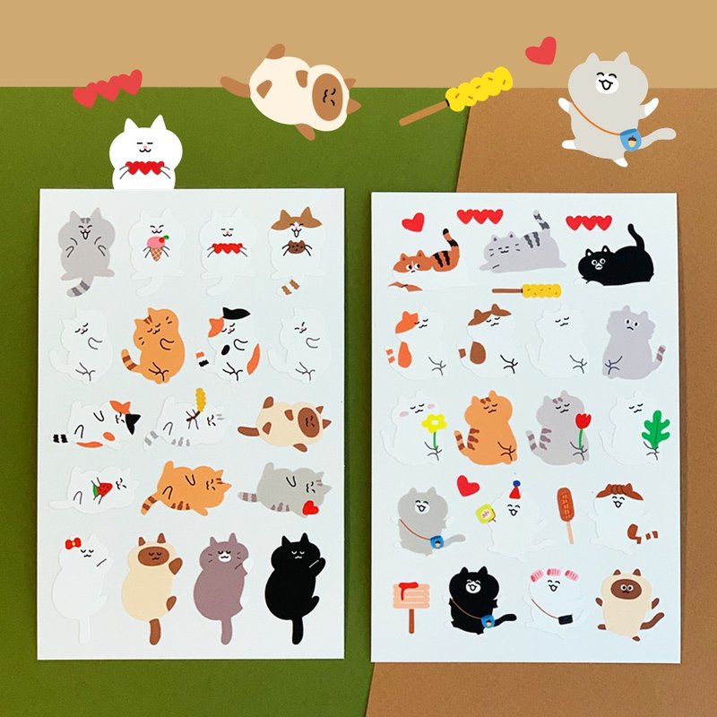 cute pose cat sticker _ 2 type - 贴纸 - 纸 粉红色