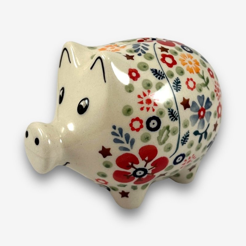 波兰手绘手工陶-小猪存钱筒 12cm 碎花裙系列 设计师款 - 储蓄罐 - 陶 多色