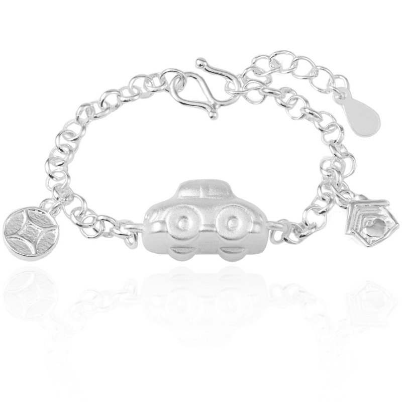 【童乐绘金饰】儿童纯银手链 有车 有房 有财库 (弥月银饰 足银) - 满月礼盒 - 纯银 银色