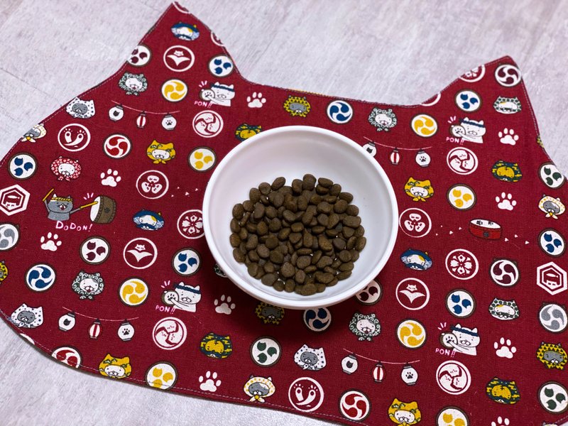 鼓声一响除旧气 为新一年打鼓的猫咪餐垫 - 餐垫/桌巾 - 棉 红色