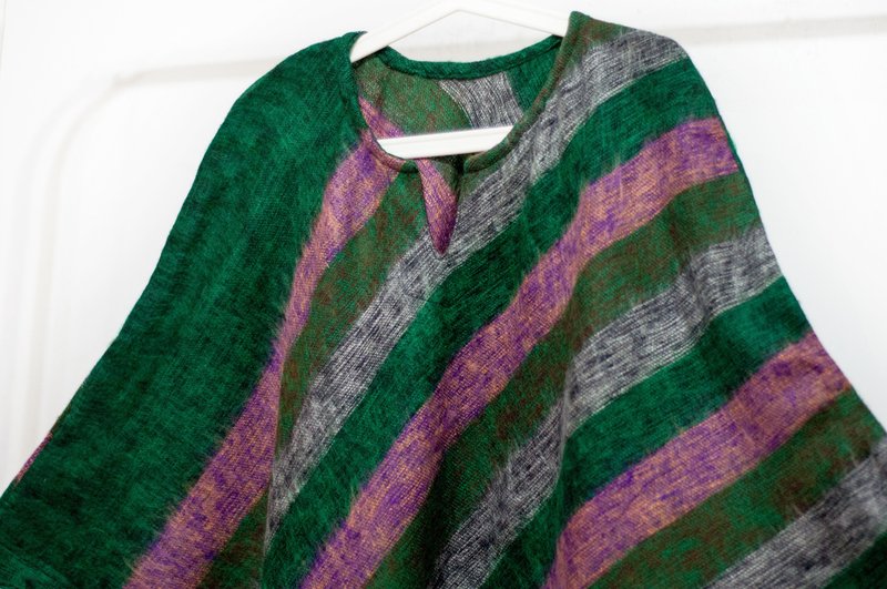 印地安民族风流苏斗篷/波希米亚斗篷披肩/羊毛连帽斗篷-绿色草原 - 围巾/披肩 - 羊毛 绿色