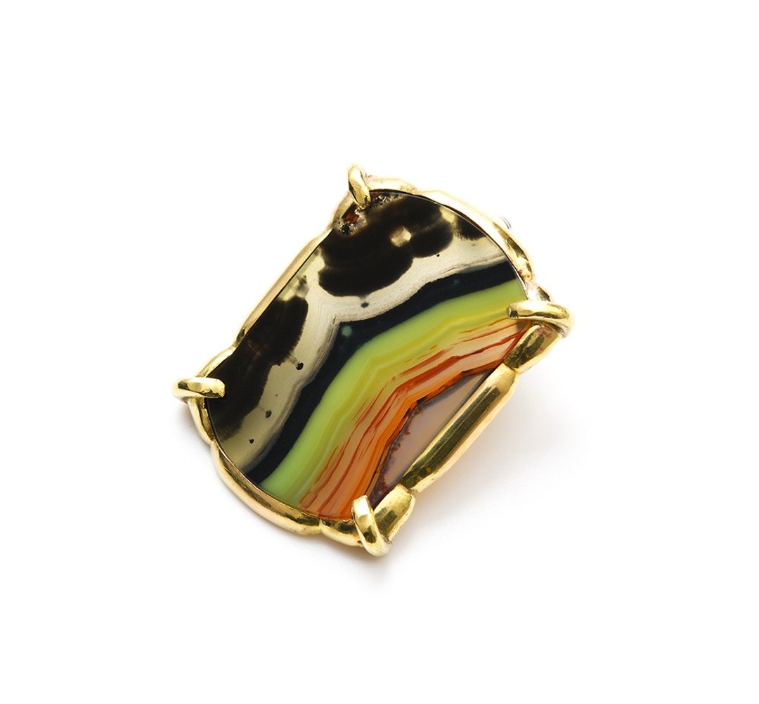 CP220 (picture agate/one ear only) - 耳环/耳夹 - 其他金属 绿色