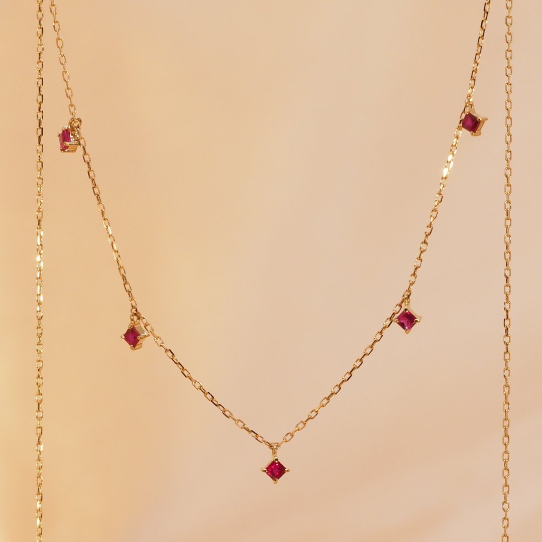 18K金方形红宝石项链18K Gold The Ruby Square Necklace - 项链 - 贵金属 