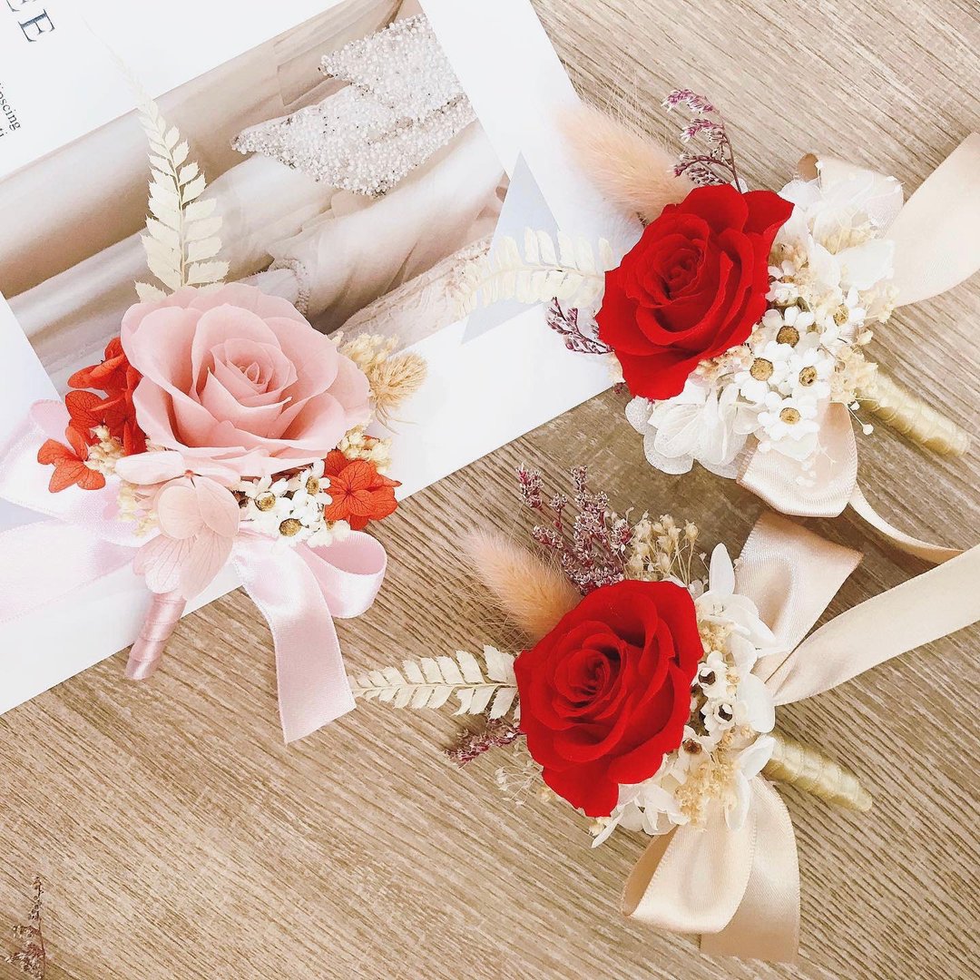 婚礼花艺・永生胸花/新郎胸花/主婚人胸花/定制化 - 干燥花/捧花 - 植物．花 红色