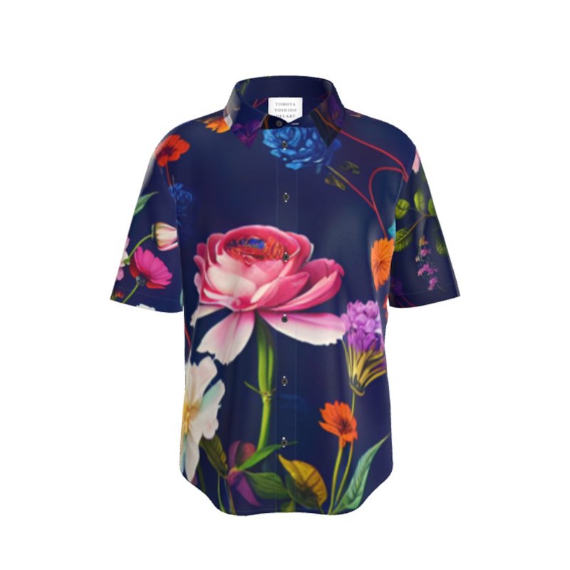 这款短袖钮扣衬衫，以北欧色彩缤纷鲜艳的花卉图案，搭配蓝色背景，如同宝石与矿石般闪耀，散发出高雅时尚的气息。 - 男装衬衫 - 棉．麻 多色