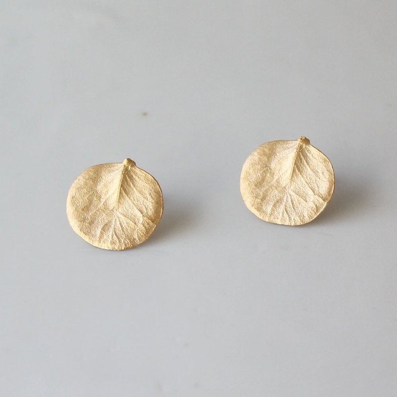 尤加利叶造型耳扣 - 耳环/耳夹 - 纯银 金色