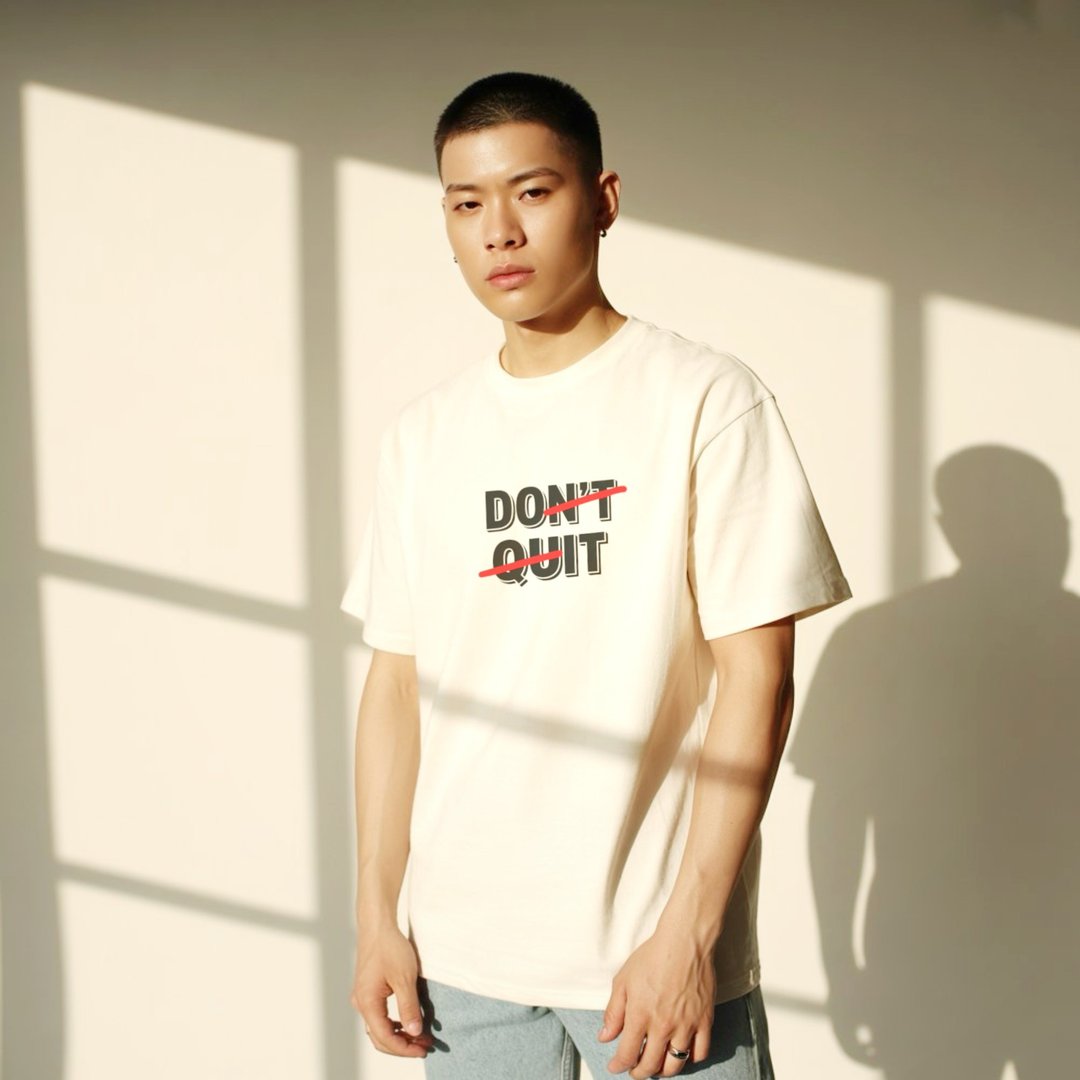 DONT QUIT DO IT黑色字母印花 白色纯棉短袖T恤 男女适穿 - 男装上衣/T 恤 - 棉 白色