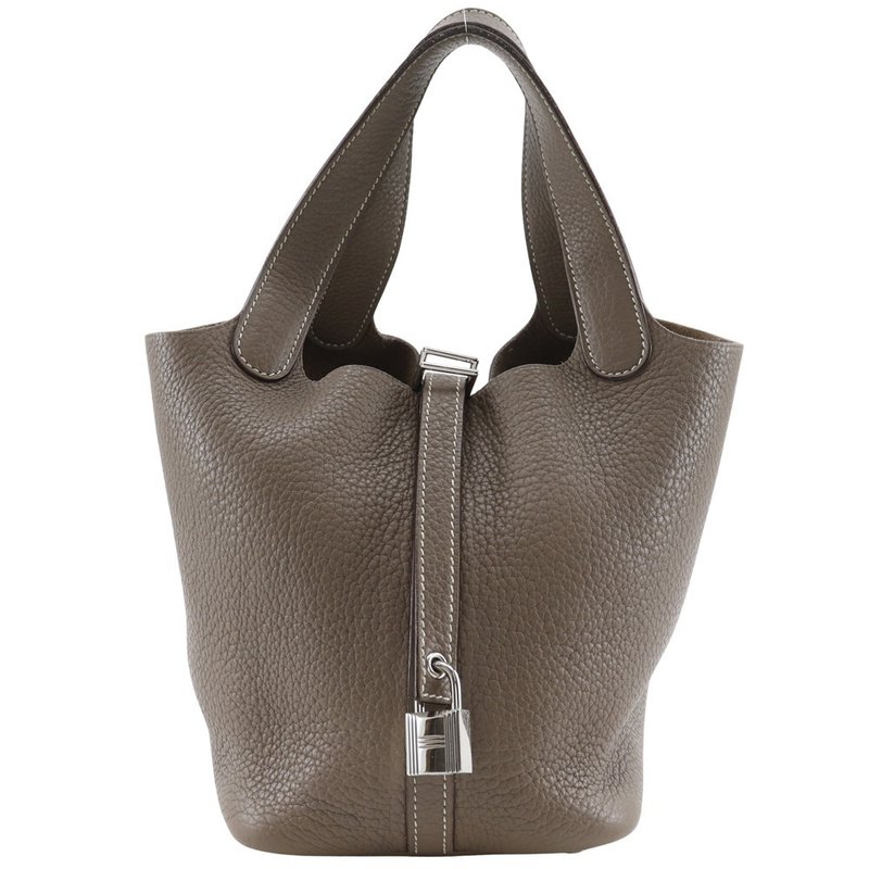 【日本直送】爱马仕 HERMES Picotin Lock 18 PM 手提包 Taurillon Clemence 牛皮 Etoupe 灰褐色 女仕【二手】 - 手提包/手提袋 - 真皮 咖啡色
