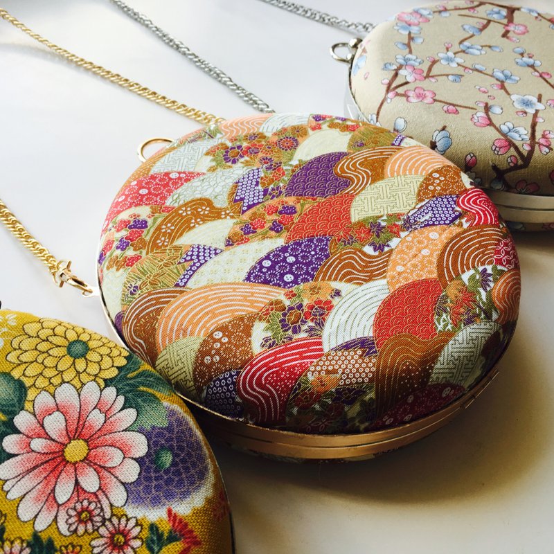 桔橙红波浪纯棉布小圆包 - 可手拿/ 斜背/ 婚礼姊妹礼物 - 侧背包/斜挎包 - 棉．麻 橘色