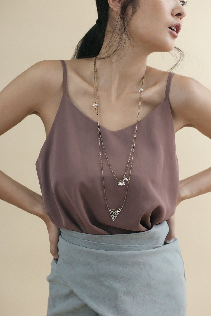 几何四角锆石 变化长项链颈链 - 项链 - 其他金属 金色